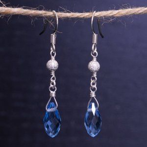 Handmade Silver & Blue Glass Gem Drop Earrings